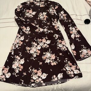 H&M Brown/Pink Floral Long Sleeve Dress